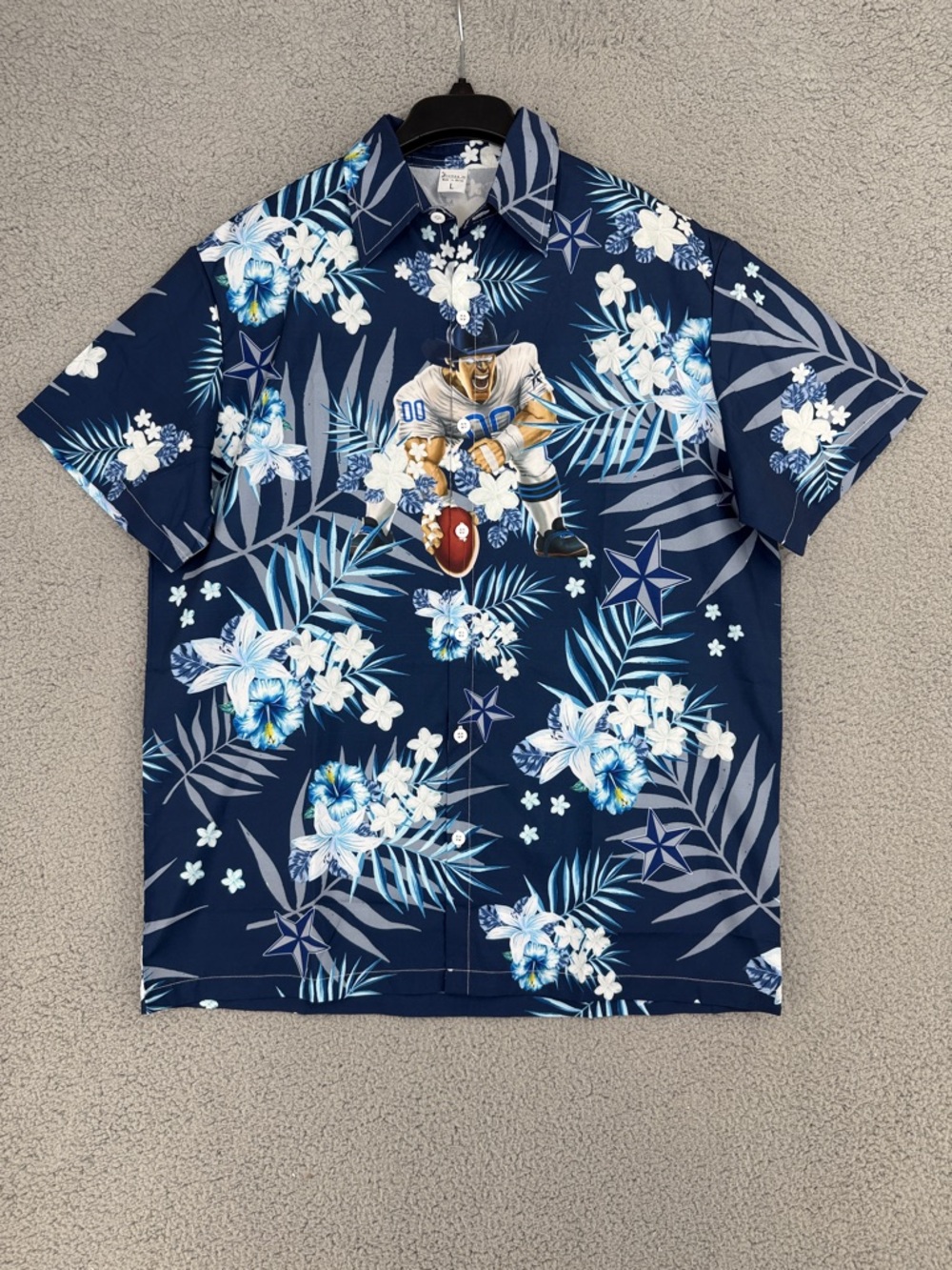 Dallas Cowboys Men’s Large short sleeve button up shirt Navy Floral Graphic